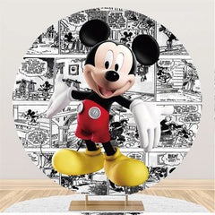 Lofaris Black White Cartoon Mouse Pattern Round Birthday Backdrop