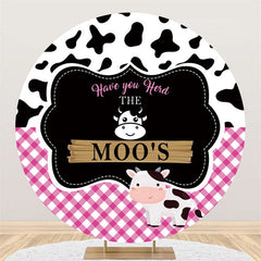 Lofaris Black White Cow Pink Lattice Birthday Round Backdrop