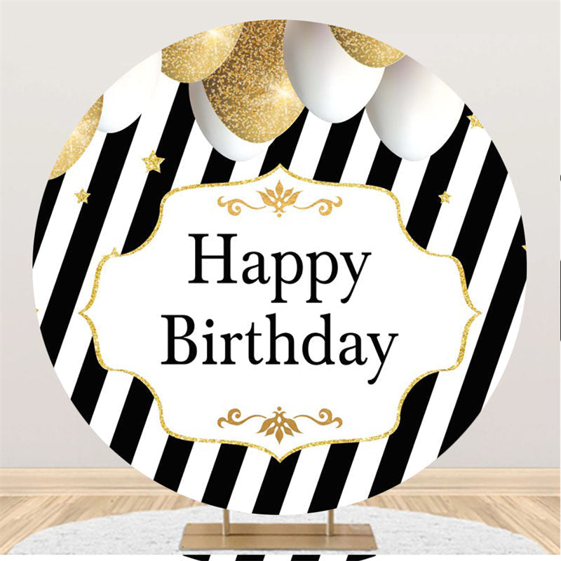 Lofaris Black White Stripes Round Balloons Birthday Backdrop