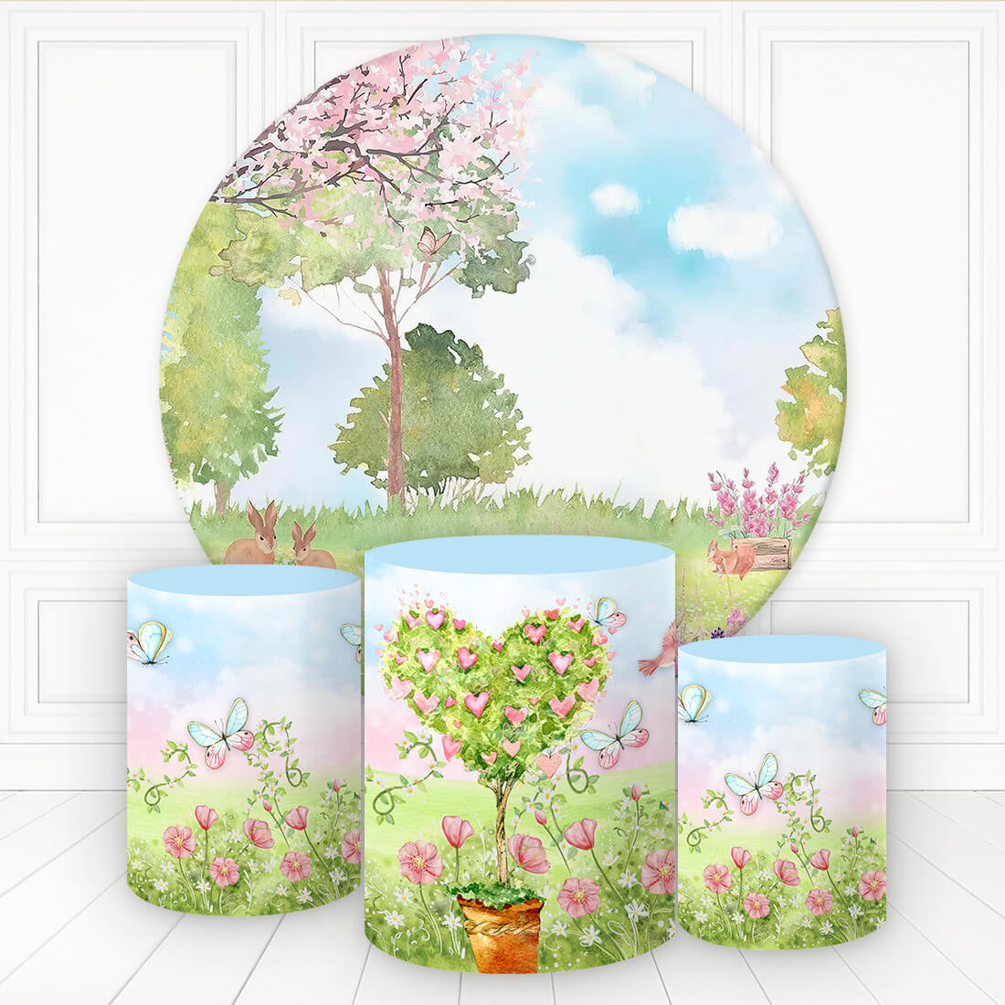 Lofaris Blossom Grass Heart Scene Round Birthday Backdrop Kit