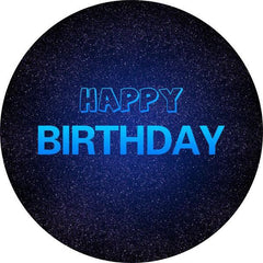 Lofaris Blue And Black Glitter Round Happy Birthday Backdrop