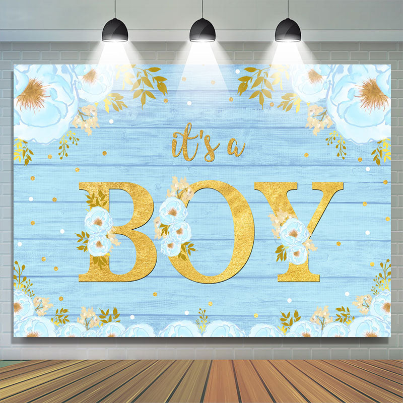 Lofaris Blue And Floral Wooden Baby Shower Backdrop For Boy