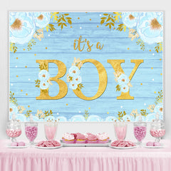 Lofaris Blue And Floral Wooden Baby Shower Backdrop For Boy