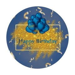 Lofaris Blue And Glitter Balloon Round Happy Birthday Backdrop