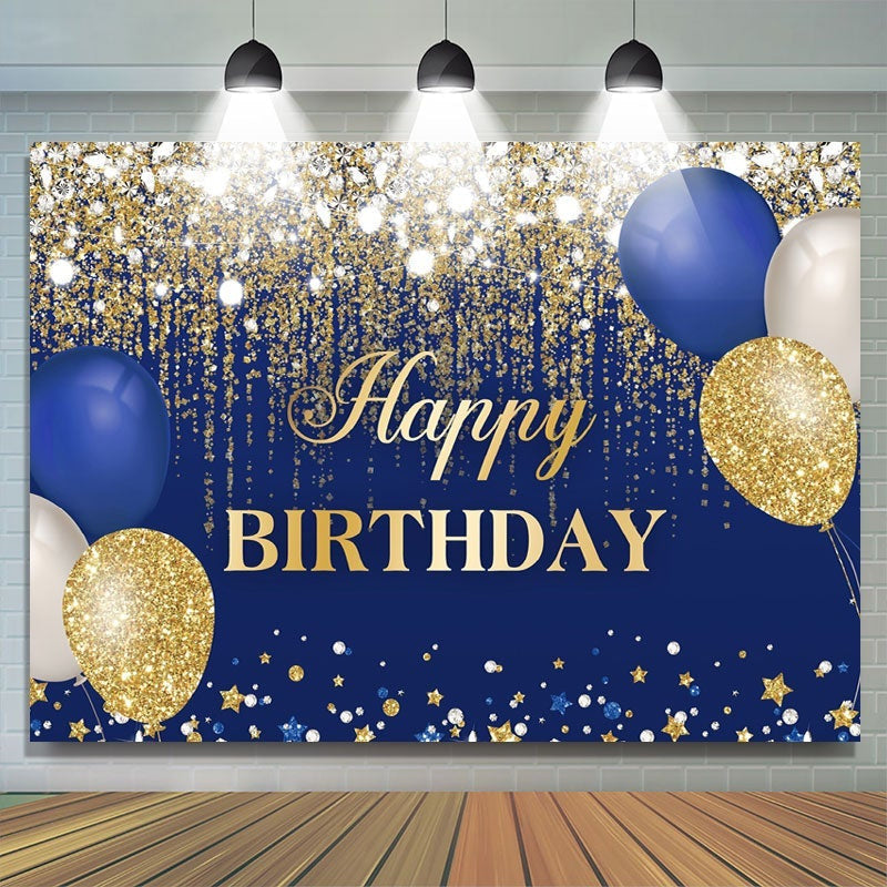 Blue and Gold Balloons Glitter Birthday Backdrop – Lofaris