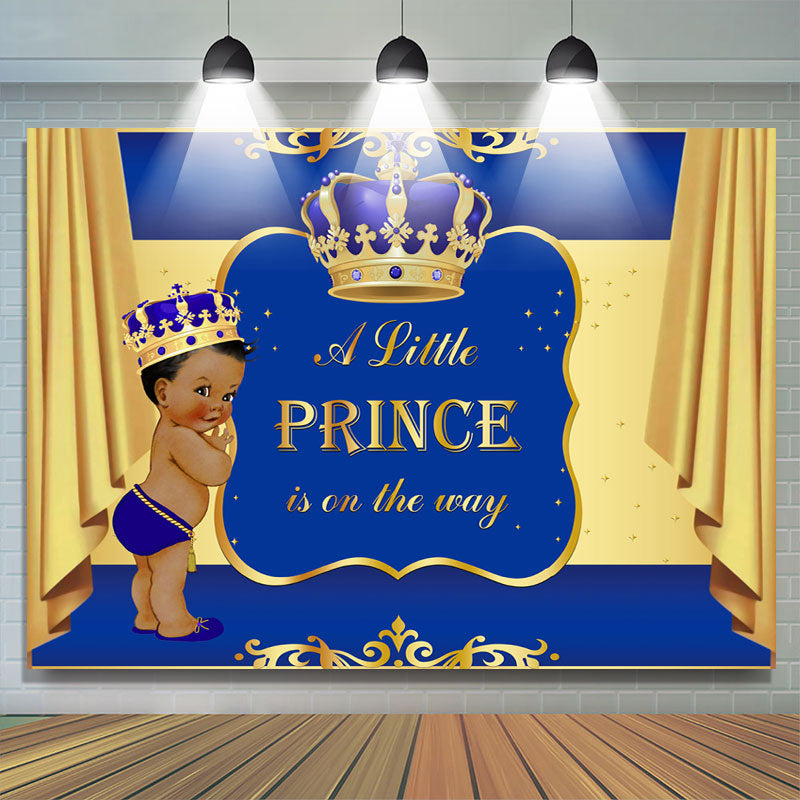 Lofaris Prince Blue And Golden Crown Baby Shower Backdrop