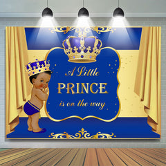 Lofaris Blue and Golden Crown Baby Shower Backdrop for Prince