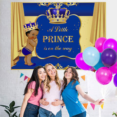 Lofaris Blue and Golden Crown Baby Shower Backdrop for Prince