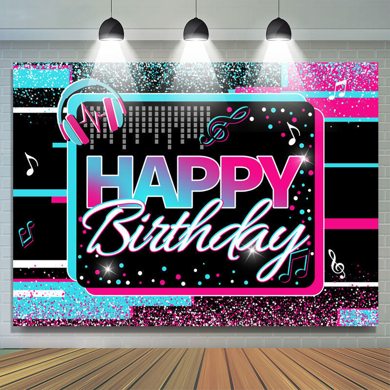 Lofaris Blue And Hot Pink Musical Theme Happy Birthday Backdrop