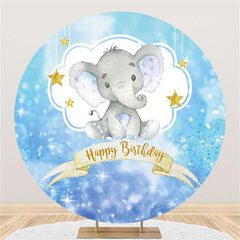 Lofaris Blue And Lovely Elephant Circle Happy Birthday Backdrop