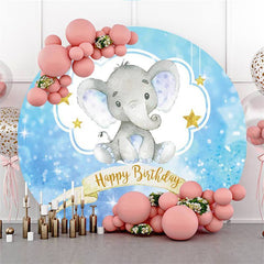 Lofaris Blue And Lovely Elephant Circle Happy Birthday Backdrop