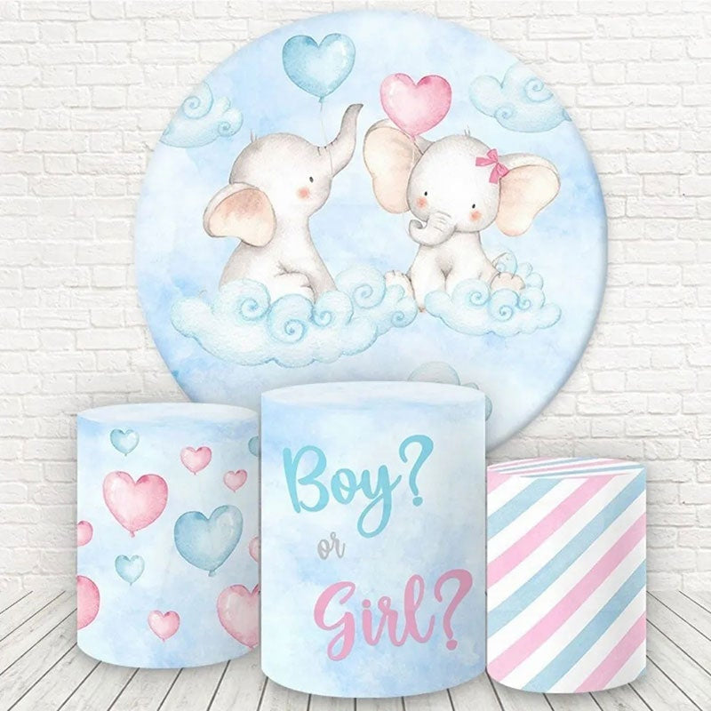 Lofaris Blue And Pink Elephant Round Baby Shower Backdrop Kit