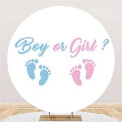 Lofaris Blue And Pink Footprints Circle Baby Shower Backdrop