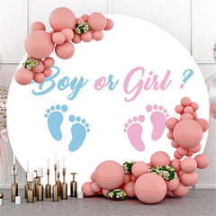 Lofaris Blue And Pink Footprints Circle Baby Shower Backdrop