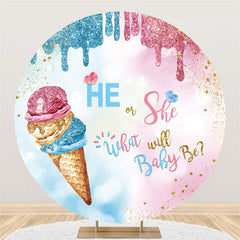 Lofaris Blue And Pink Glitter Ice Cream Round Baby Shower Backdrop