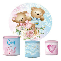 Lofaris Blue And Pink Teddy Bear Round Baby Shower Backdrop