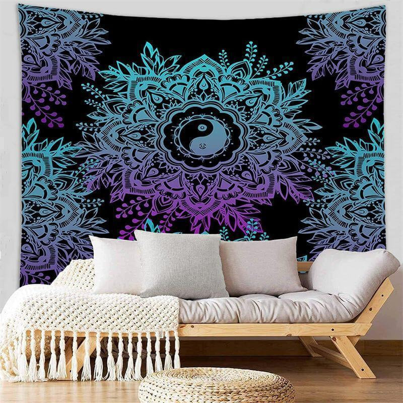 Lofaris Blue And Purple Bohemian Mandala Floral Wall Tapestry