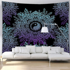 Lofaris Blue And Purple Bohemian Mandala Floral Wall Tapestry