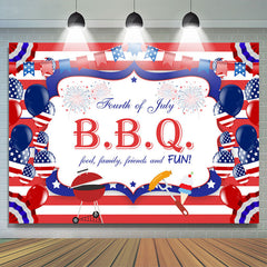 Lofaris Blue And Red Flags Family BBQ Independence Day Backdrop