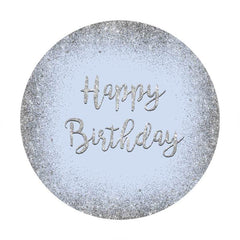 Lofaris Blue And Silver Glitter Round Happy Birthday Backdrop