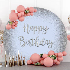 Lofaris Blue And Silver Glitter Round Happy Birthday Backdrop