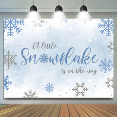 Lofaris Blue And Silver Glitter Winter Snowflake Baby Shower Backdrop