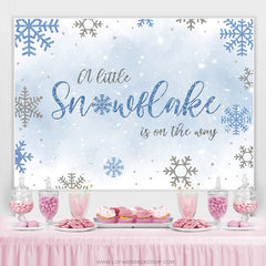 Lofaris Blue And Silver Glitter Winter Snowflake Baby Shower Backdrop