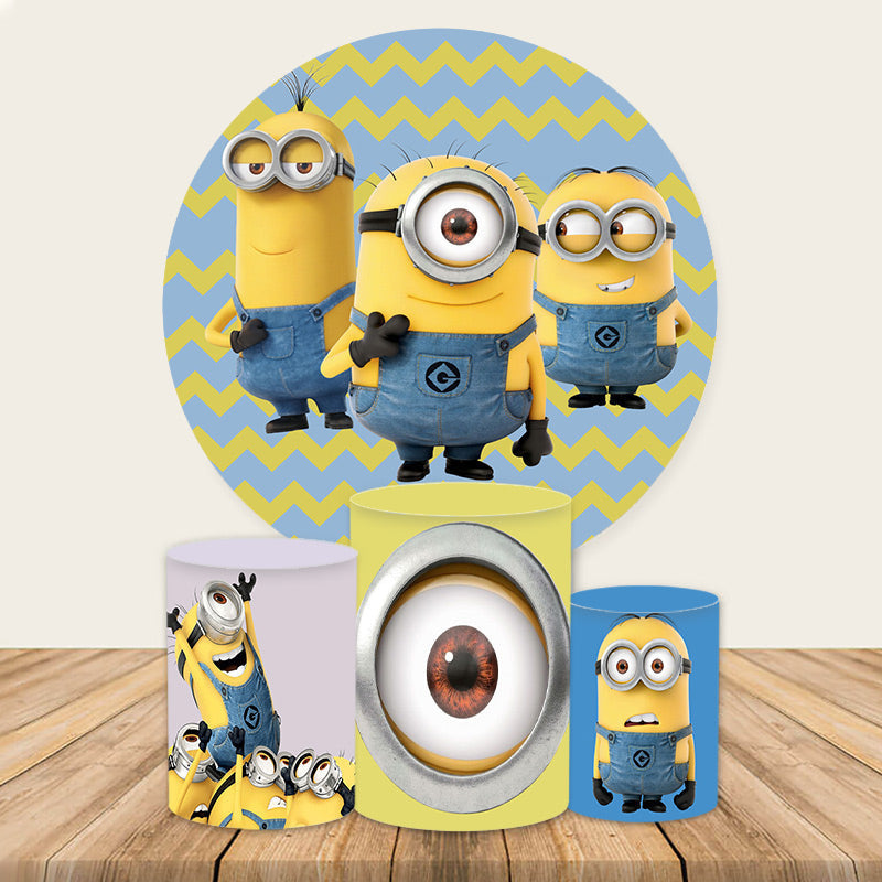 Lofaris Blue And Yellow Cartoon Character Round Birthday Backdrop Kit