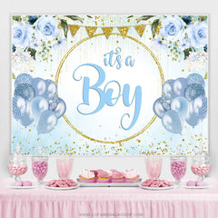 Lofaris Blue Balloons Gold Glitter Its A Boy Baby Shower Backdrop