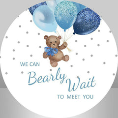 Lofaris Blue Balloons Round Teddy Baby Shower Backdrop Kit