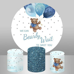 Lofaris Blue Balloons Round Teddy Baby Shower Backdrop Kit