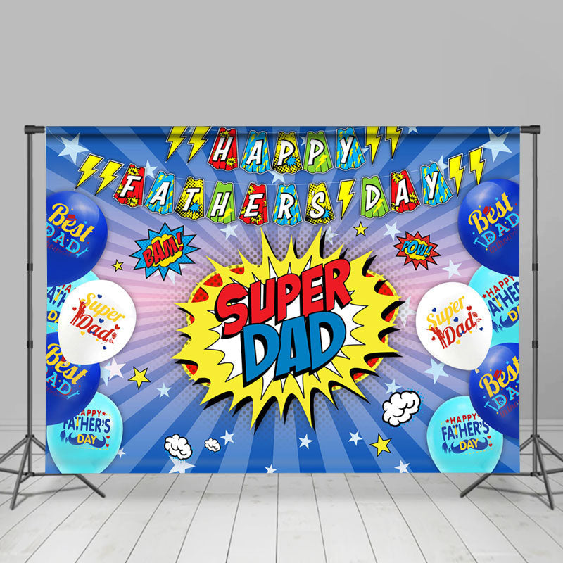 Blue Balloons Super Dad Happy Fathers Day Backdrop Lofaris