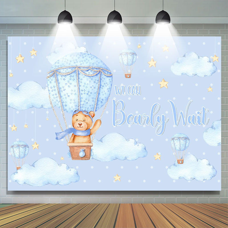 Lofaris Blue Bear On The Airballoon Star Baby Shower Backdrop