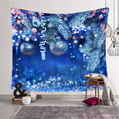 Lofaris Blue Bokeh Christmas Landscape Fairytale Wall Tapestry