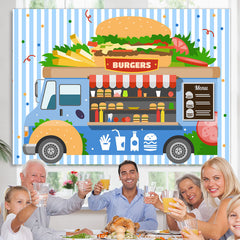 Lofaris Blue Burgers Truck Theme Birthday Backdrop For Boys