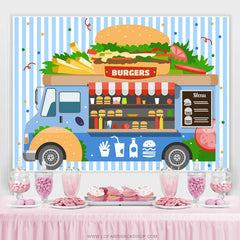 Lofaris Blue Burgers Truck Theme Birthday Backdrop For Boys