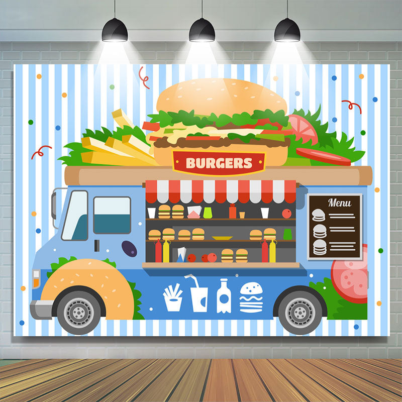 Lofaris Blue Burgers Truck Theme Birthday Backdrop For Boys