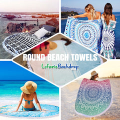 Lofaris Blue Conch Shell Coastal Round Beach Towel With Fringe