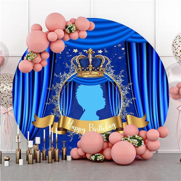 Lofaris Blue Crown Round Happy Birthday Party Backdrop For Boy