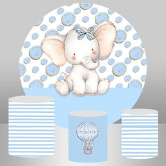 Lofaris Blue Cute Elephant Boys Circle Baby Shower Backdrop