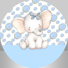 Lofaris Blue Cute Elephant Boys Circle Baby Shower Backdrop