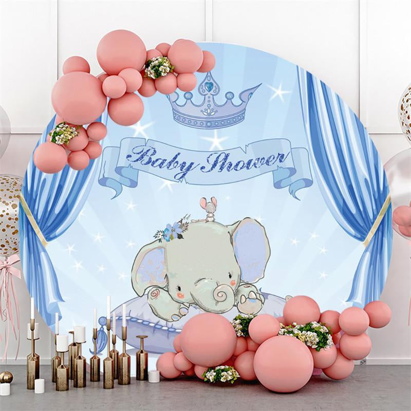 Lofaris Blue Cute Elephant Themed Round Baby Shower Backdrop