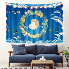 Lofaris Blue Dolphin Cartoon Funny Animal Lake Custom Tapestry