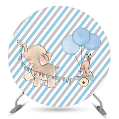 Lofaris Blue Elephant Rabbit Baby Shower Round Backdrop Kit