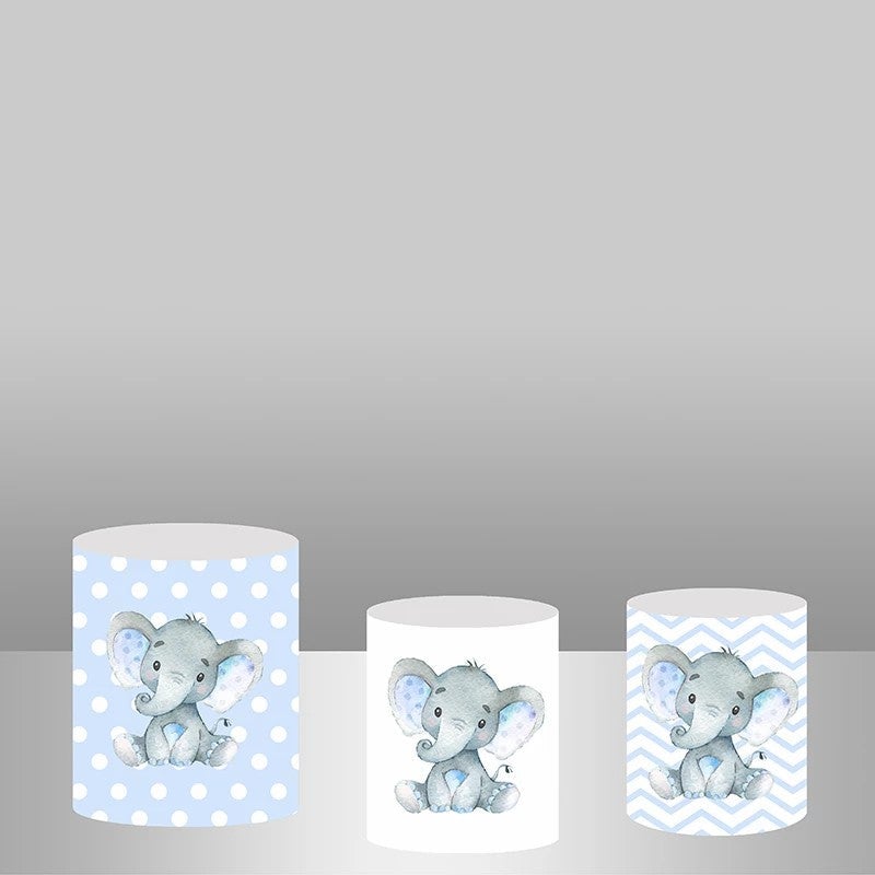 Lofaris Blue Elephant Themed Backdrop Plinth Cylinder Cover Kit