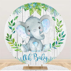 Lofaris Blue Elephant With Wood Round Baby Shower Backdrop