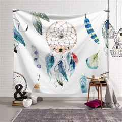 Lofaris Blue Feather Pattern Still Life Family Wall Tapestry