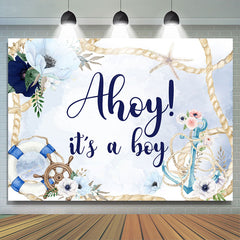 Lofaris Blue Floral Ahoy It A Boy Backdrop For Baby Shower