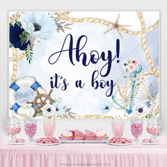 Lofaris Blue Floral Ahoy It A Boy Backdrop For Baby Shower