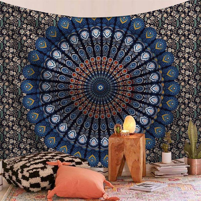 Lofaris Blue Floral Bohemian Abstract Divination Wall Tapestry